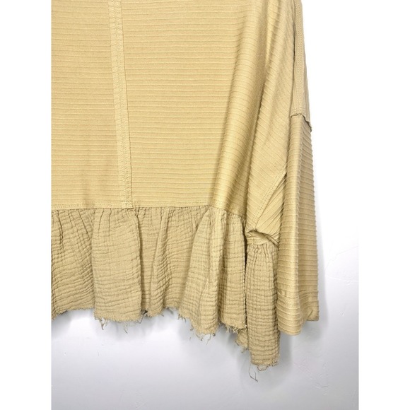 Free People Dallas Henley Top Native Land Size XS Oversized Mixed Media Ruffle - Picture 11 of 15